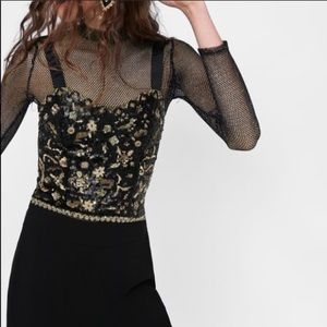 ZARA SEQUIN TOP BLACK/GOLD NEW
